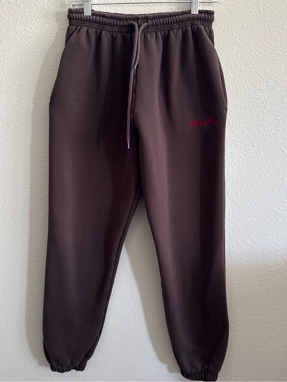 White Fox Brown Jogger Sweatpants with Red Logo – XS